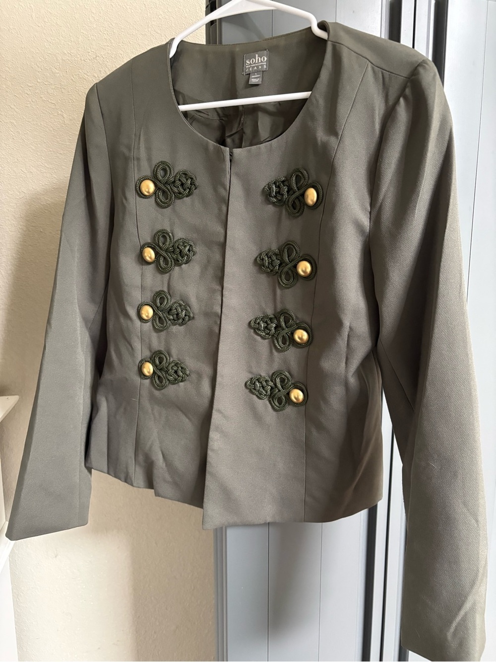 Soho Olive Green Military-Inspired Women's Blazer with Gold Buttons